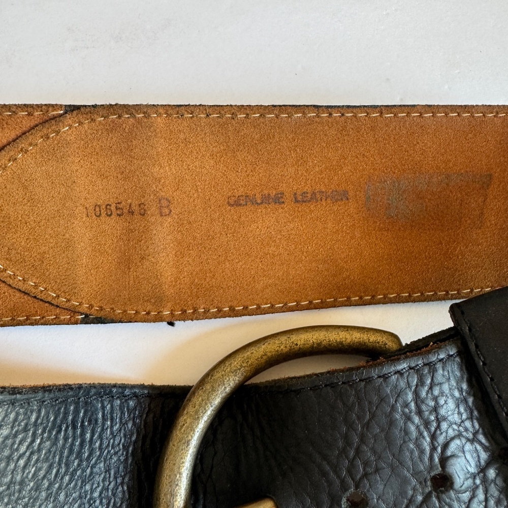 Vtg Y2K DKNY Donna Karan black 275"wide pebbled leather brass buckle womens belt - Picture 10 of 16